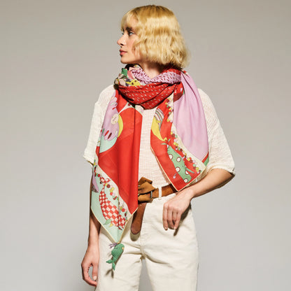 Song of the Deep Cotton Scarf - 137x137 cm