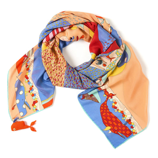 Song of the Deep Silk Scarf - 137x137 cm