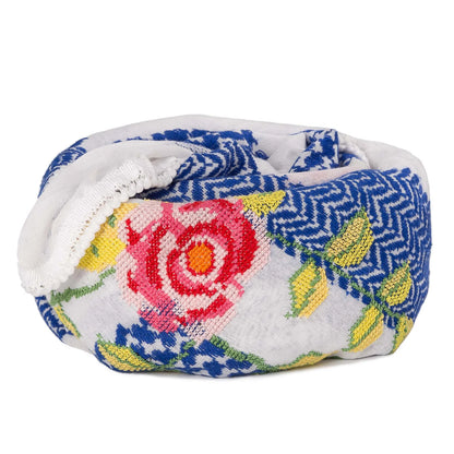 Keffiyeh Blue & White with Embroidered Rose