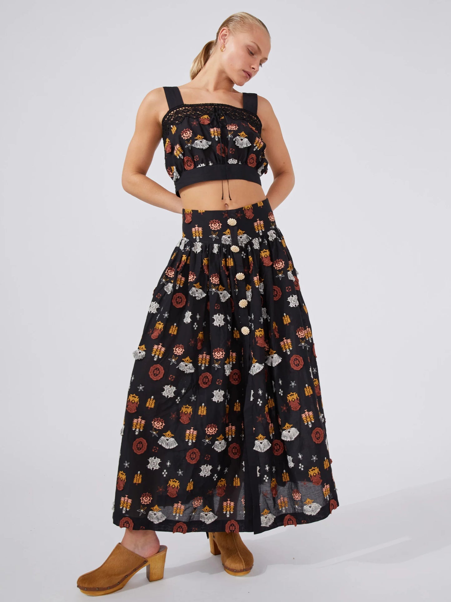 Esmeralda Embroidered Cotton Maxi Skirt