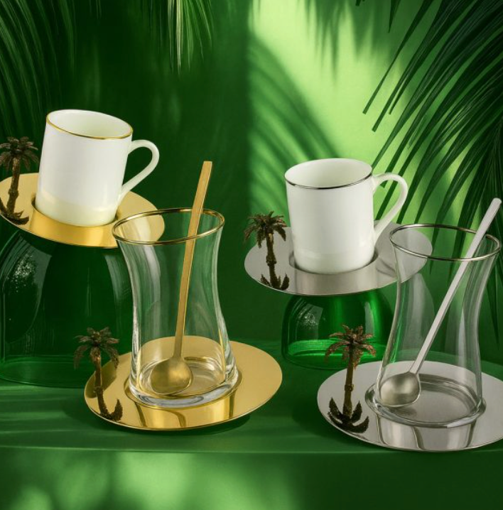 Zarina Gold 3D Palm Tea Cups - Set of 6