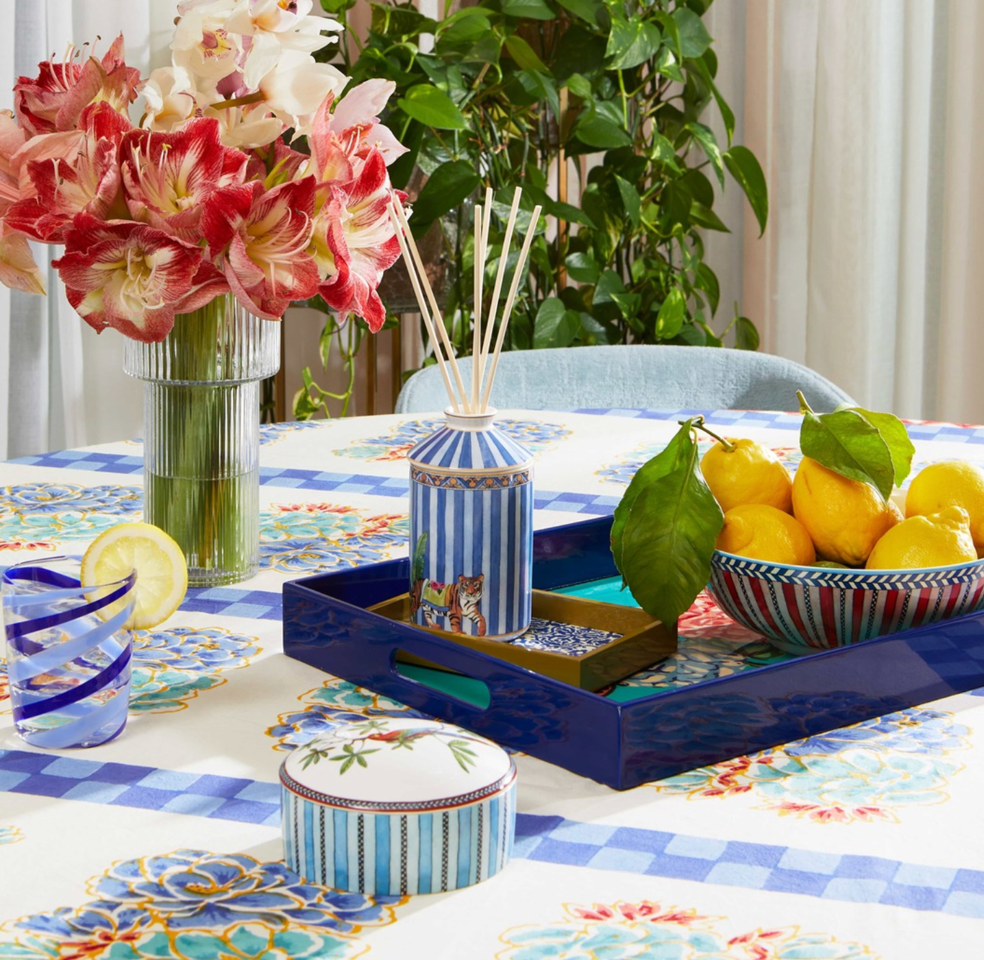 Jungle Parrot Porcelain Trinket Box - Blue