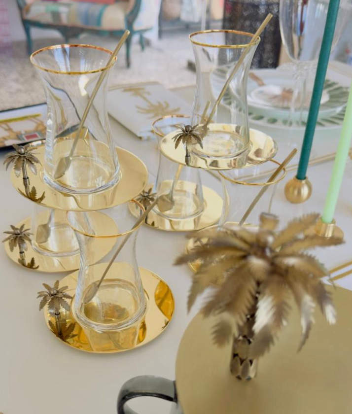 Zarina Gold 3D Palm Tea Cups - Set of 6