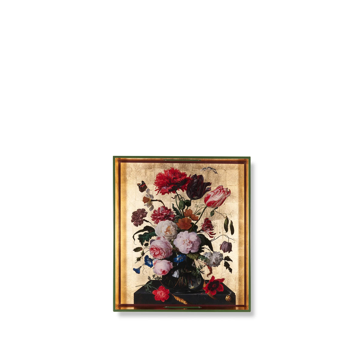 Gold Leaf Still Life Rectangular Lacquered Tray  - Medium