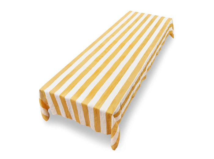 Stripe Linen Tablecloth - Yellow & White