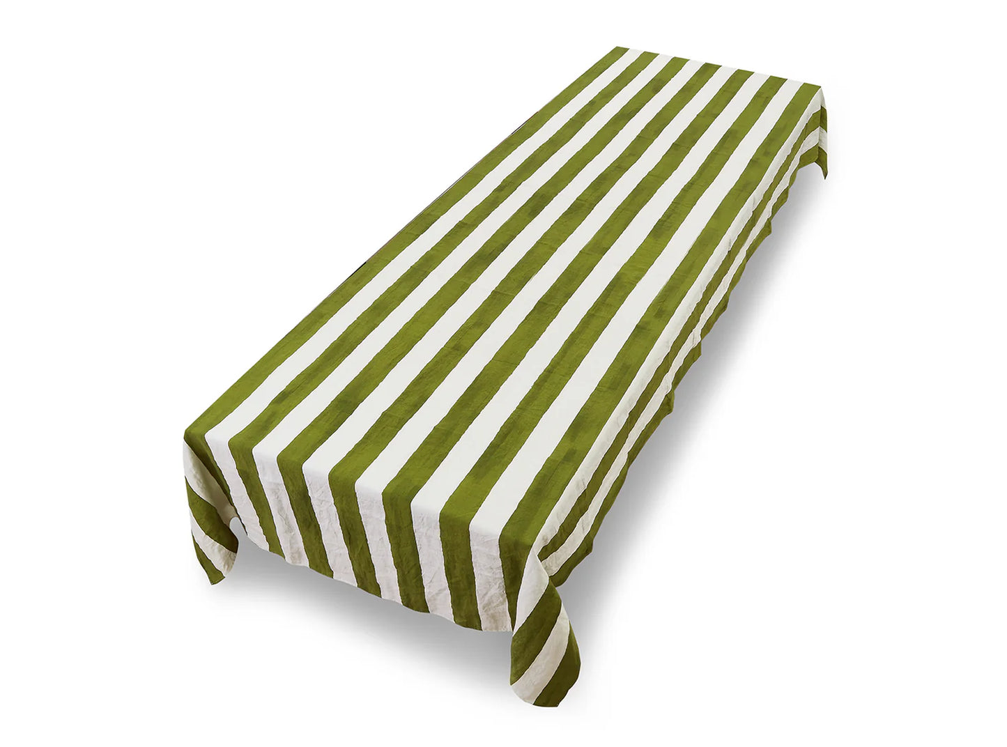 Stripe Linen Tablecloth - Green & White