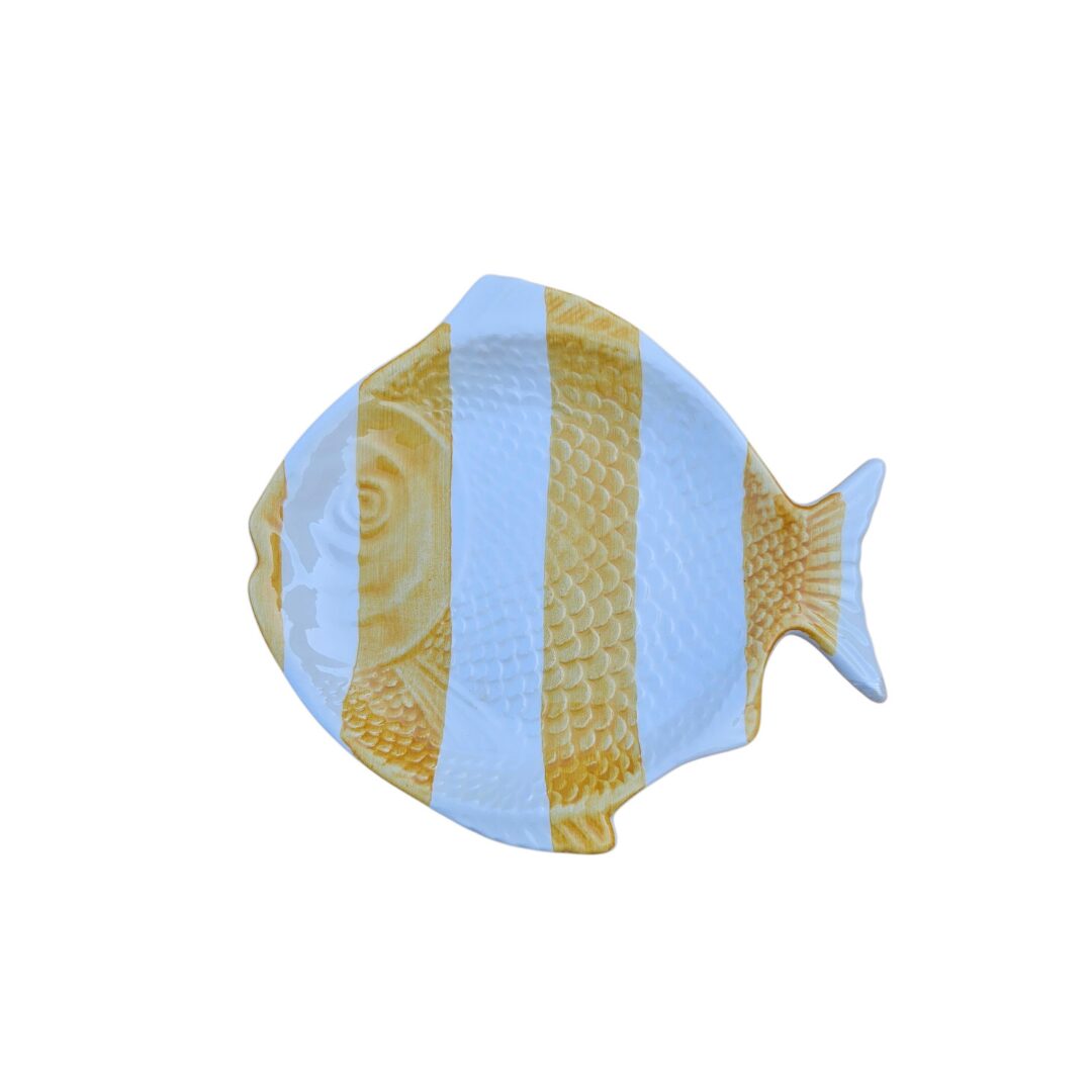 Fish Shaped Hand Painted Ceramic Plate Yellow