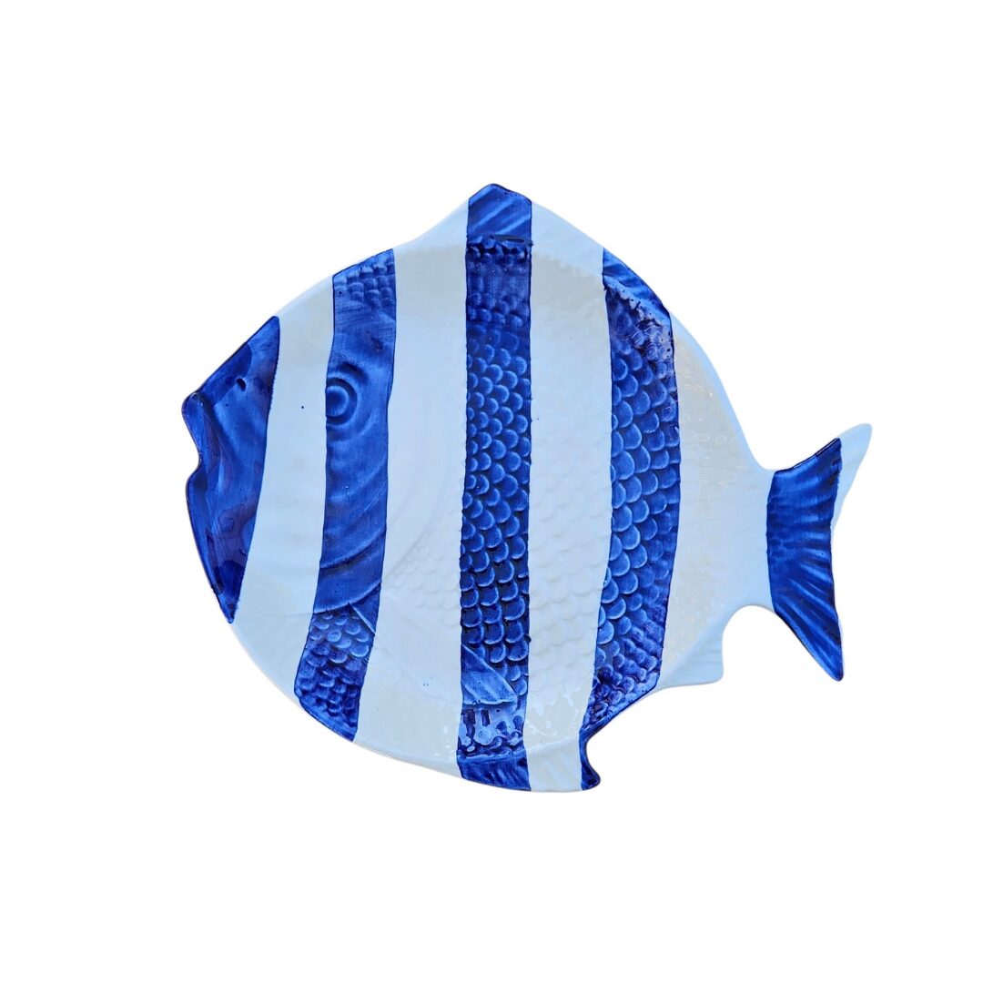 Fish Shaped Hand Painted Ceramic Plate Blue