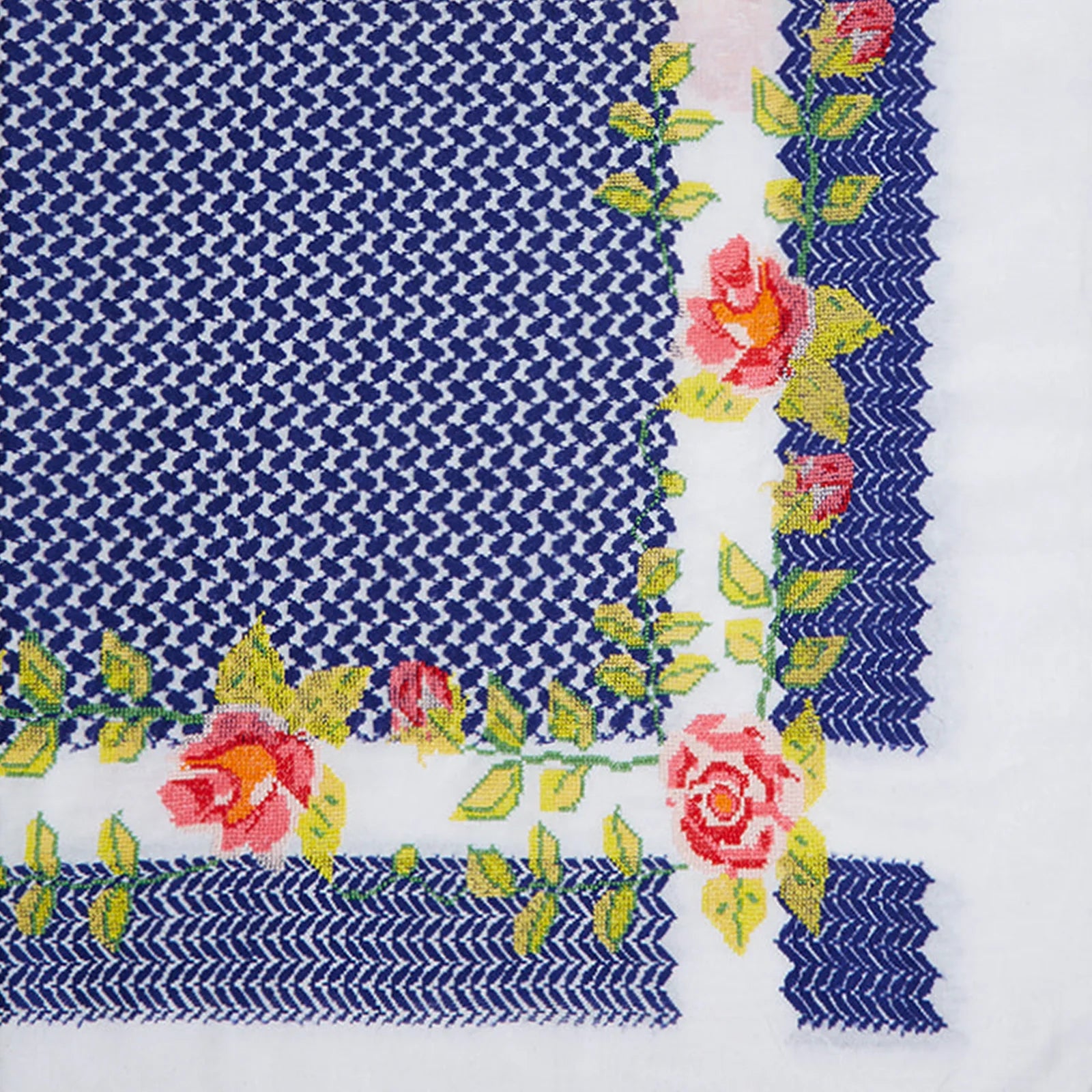Keffiyeh Blue & White with Embroidered Rose
