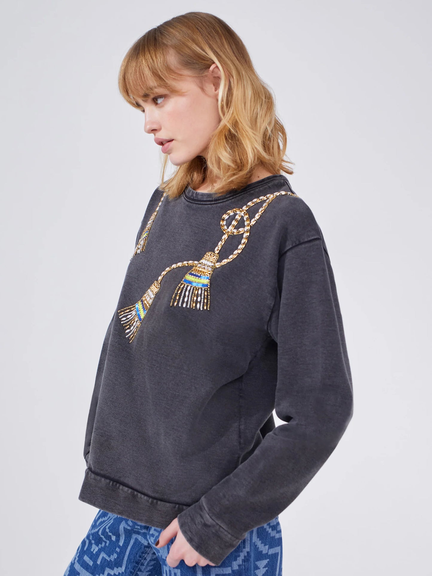 Hayley  Menzies Tassel Beaded Sweatshirt