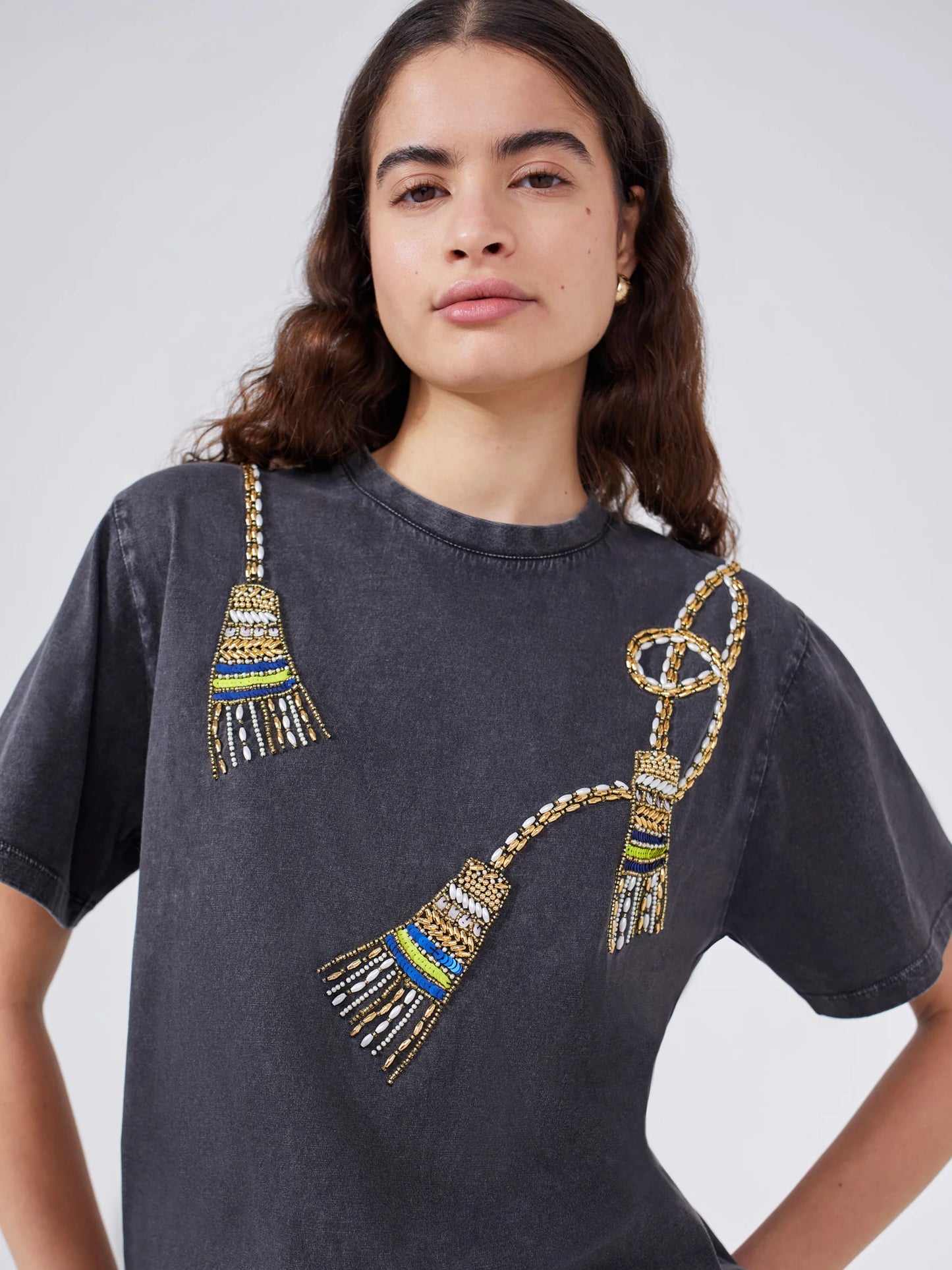 Hayley  Menzies Tassel Beaded Cotton T-Shirt