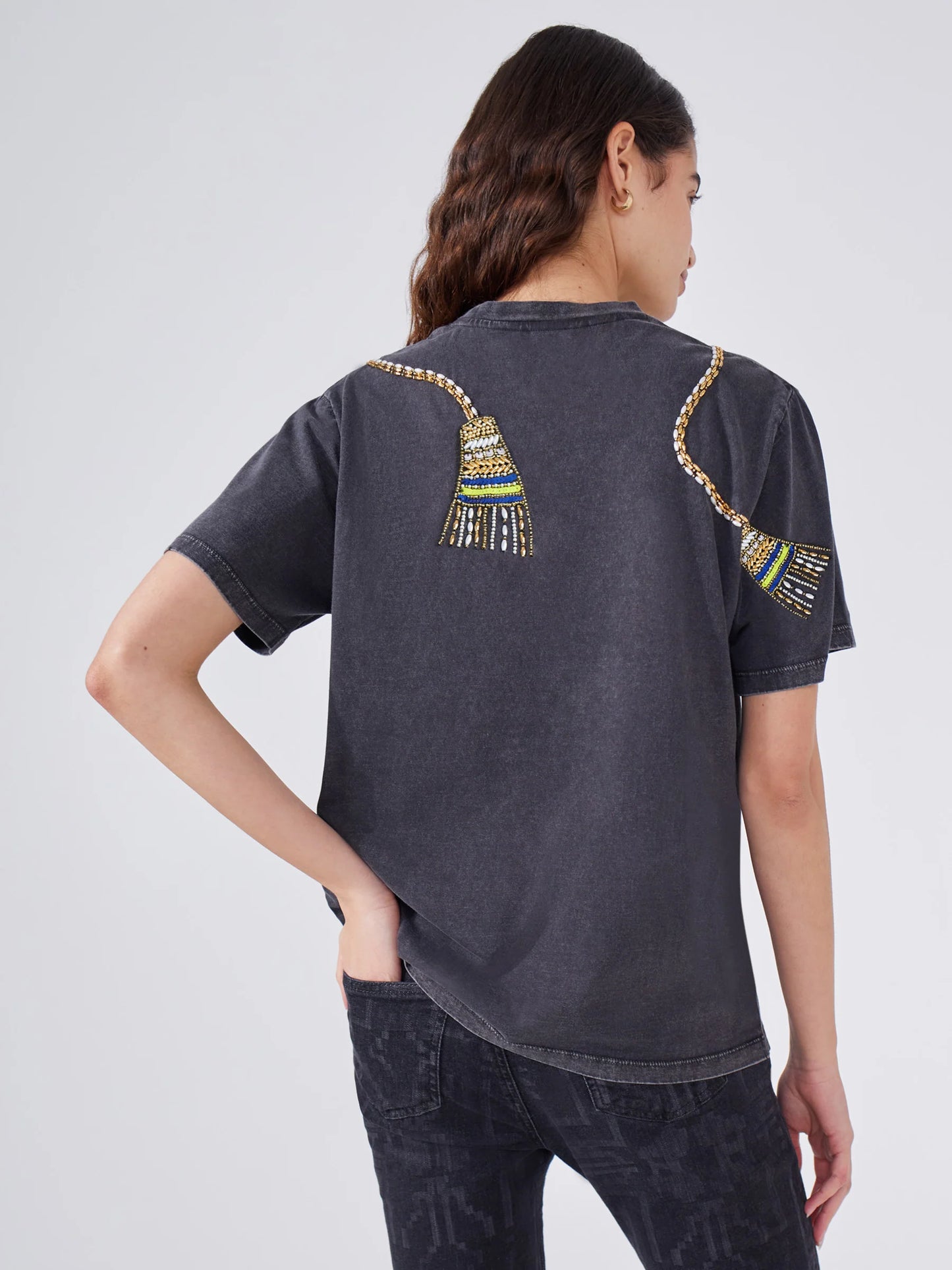 Hayley  Menzies Tassel Beaded Cotton T-Shirt