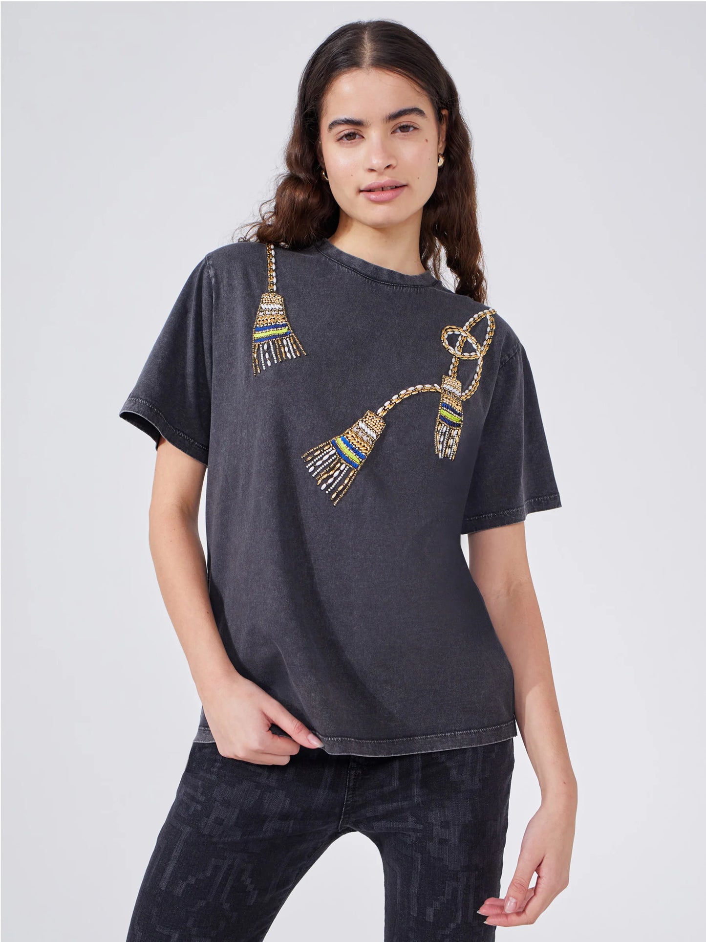 Hayley  Menzies Tassel Beaded Cotton T-Shirt