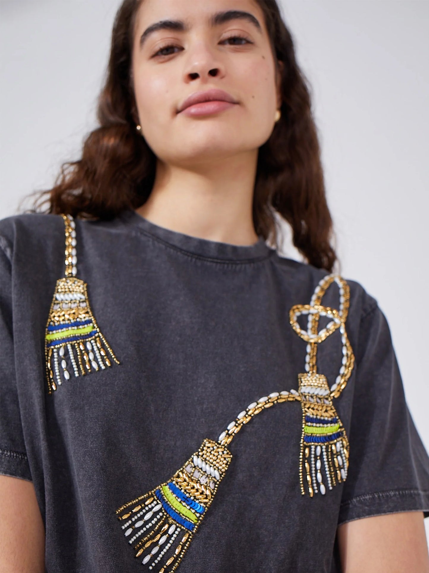 Hayley  Menzies Tassel Beaded Cotton T-Shirt