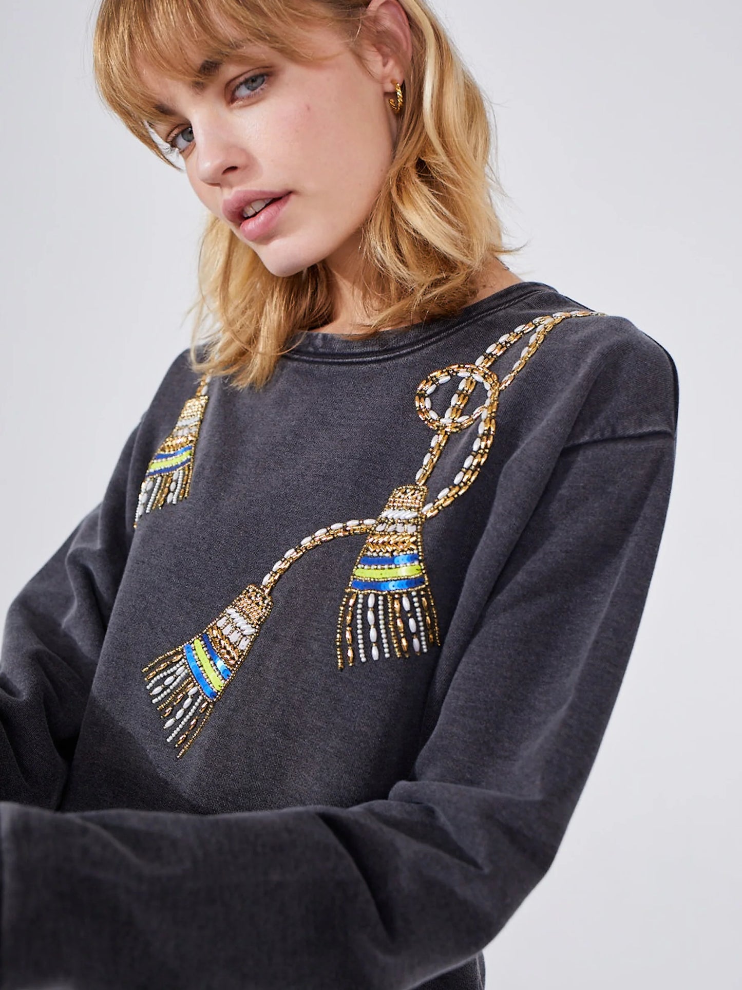 Hayley  Menzies Tassel Beaded Sweatshirt