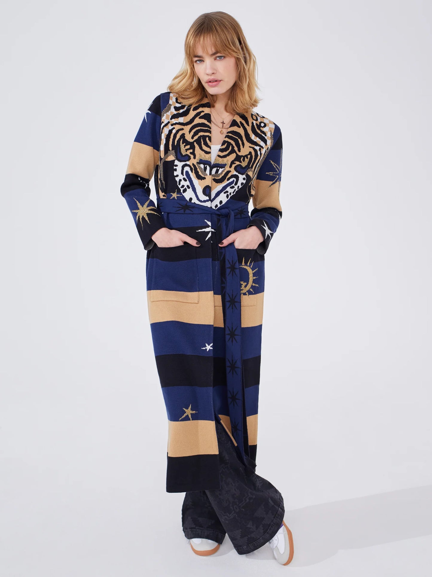 Hayley  Menzies Tiger Cotton Jacquard Duster Navy