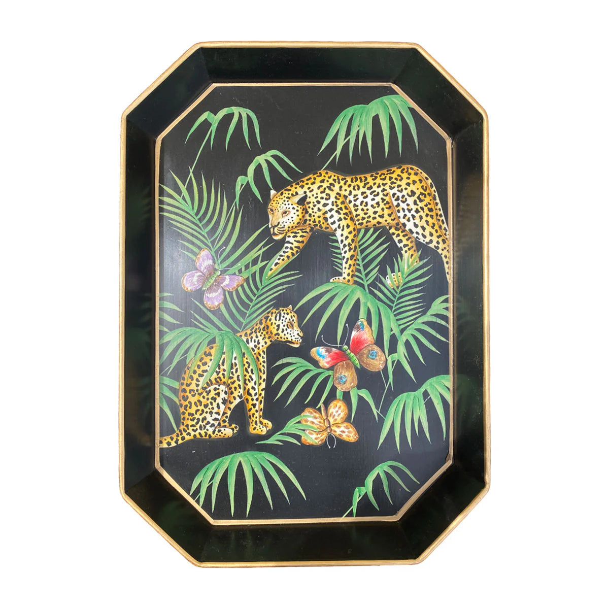 Les Ottomans Rectangular Painted Iron Tray - Tropical Leopard