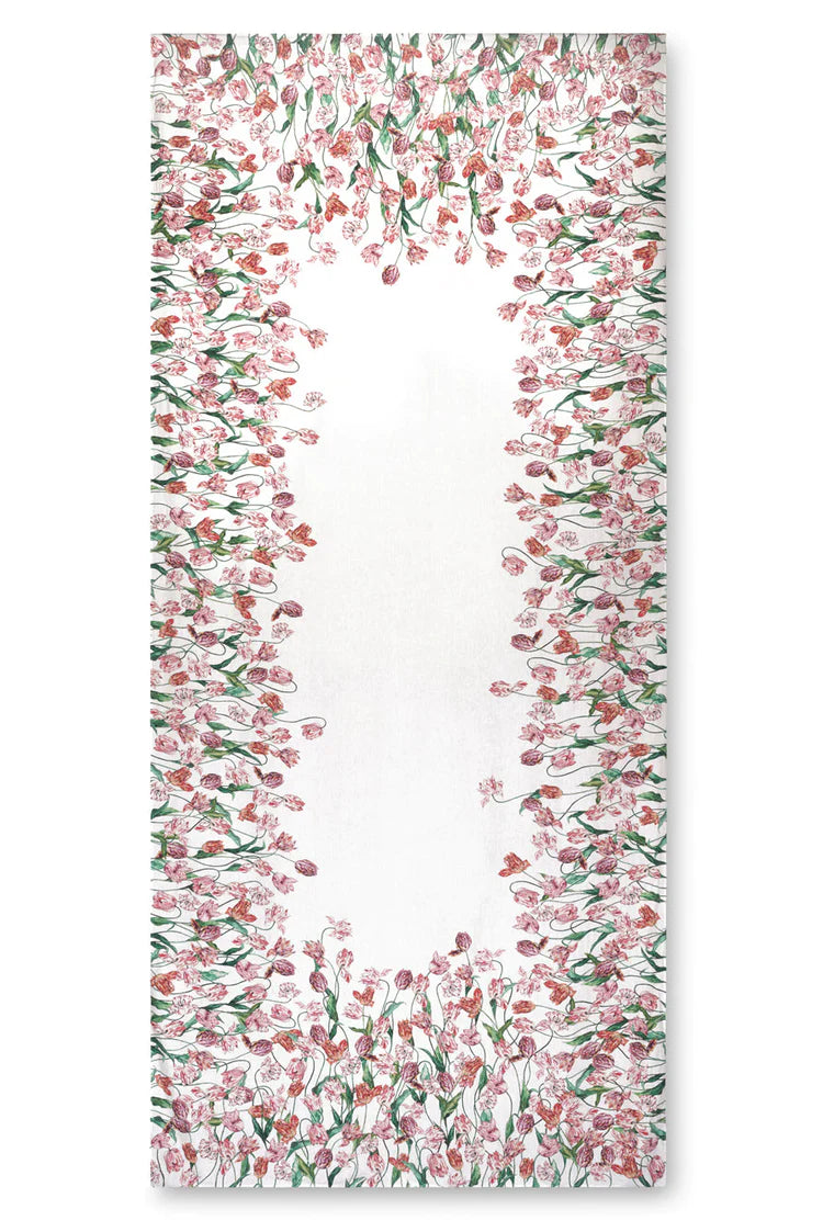 Tulip Linen Tablecloth in Red & Pink