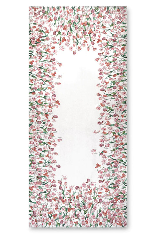 Tulip Linen Tablecloth in Red & Pink