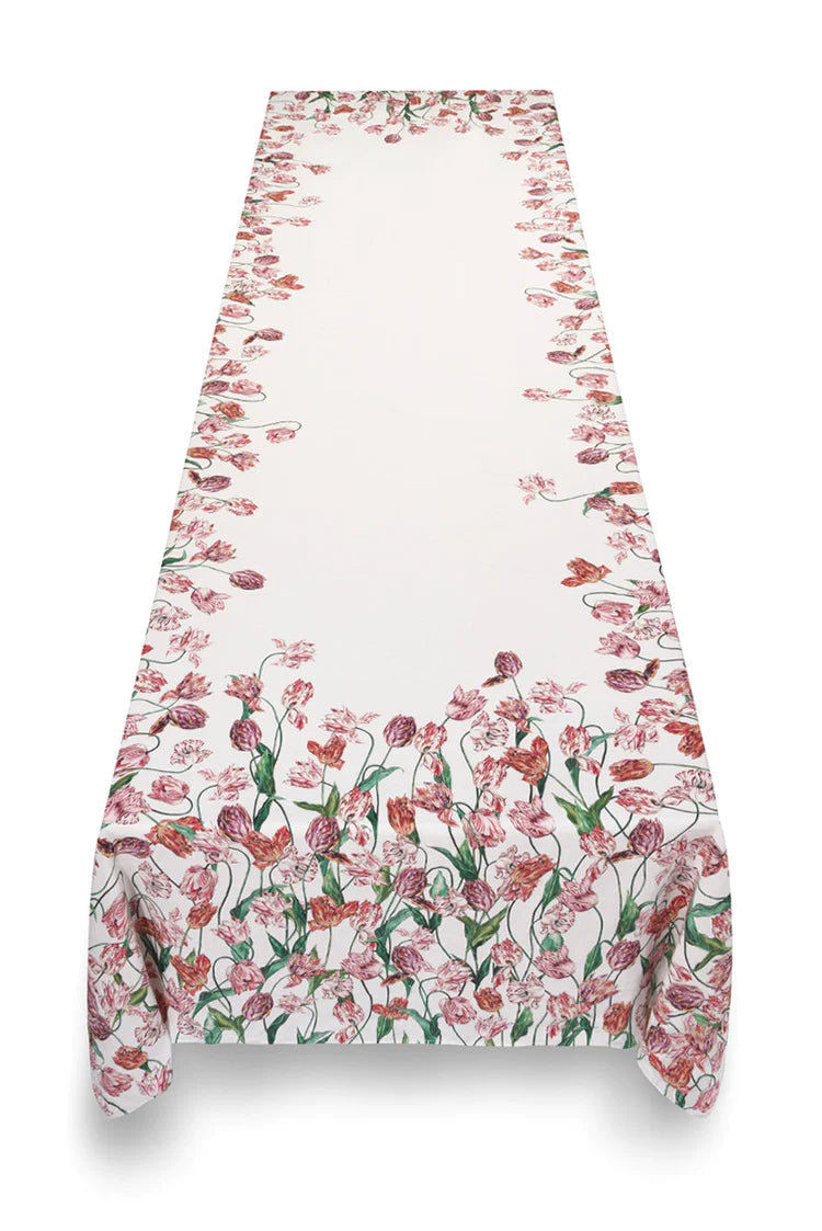 Tulip Linen Tablecloth in Red & Pink