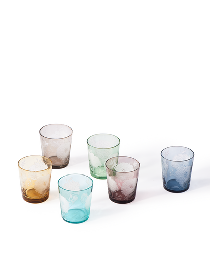 Pols Potten Multicolored Peony Glasses - Set of six
