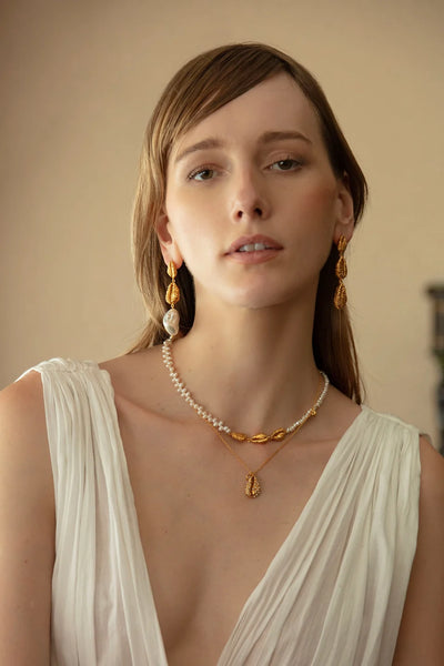 Long Mismatched Seashell Earrings with Pearl