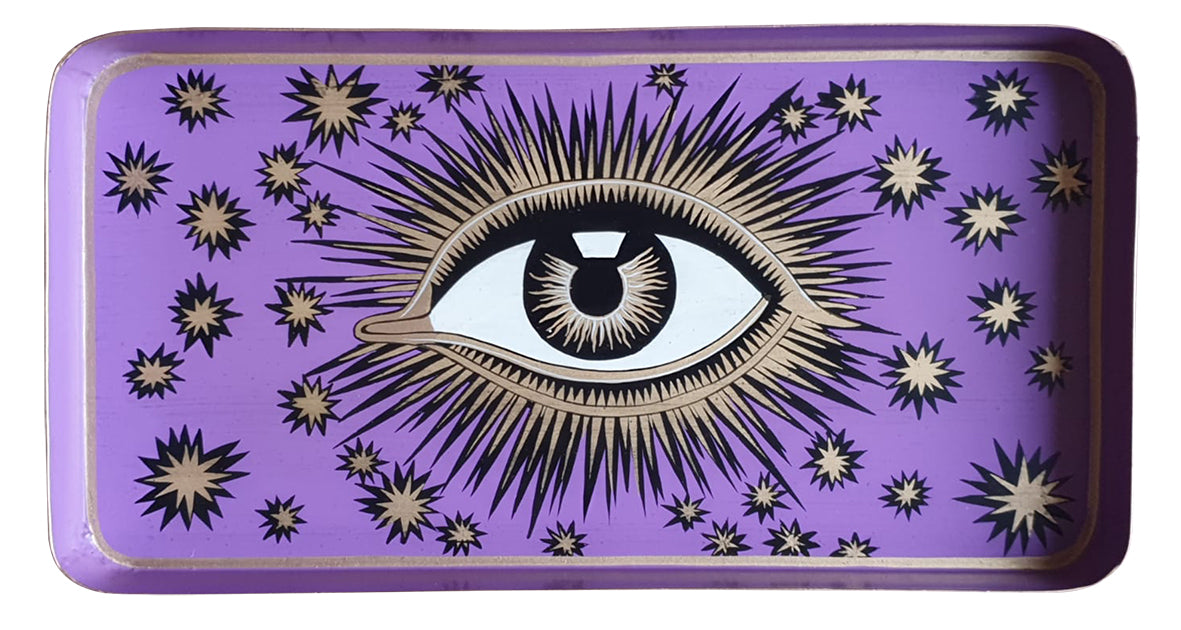 Les Ottomans Rectangular Hand Painted Evil Eye Iron Tray