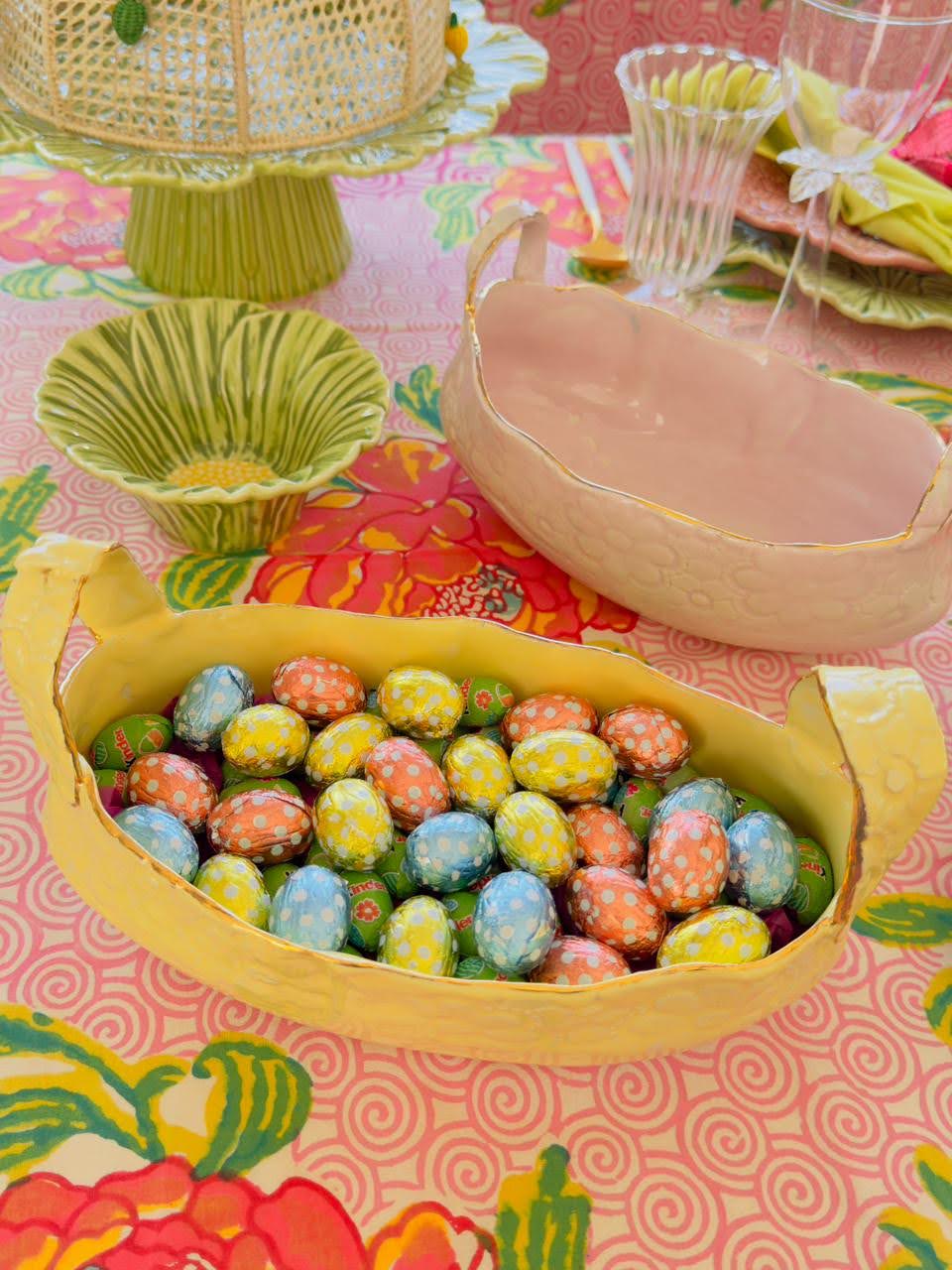 Oval Ceramic Basket Yellow