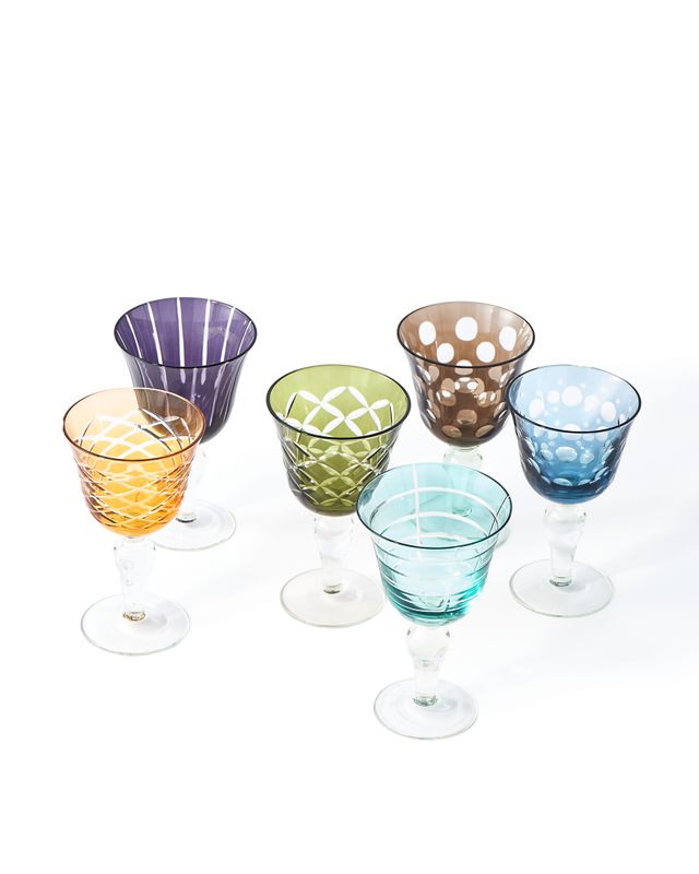 Pols Potten Multicolored Cutting Wine Glasses - Set of six