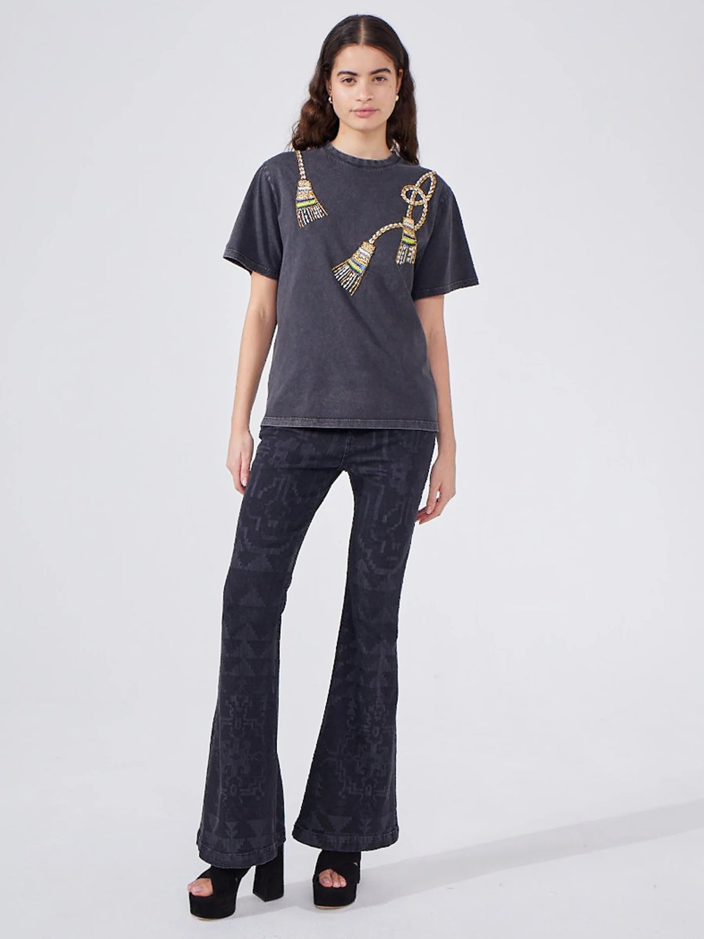 Hayley  Menzies Tassel Beaded Cotton T-Shirt