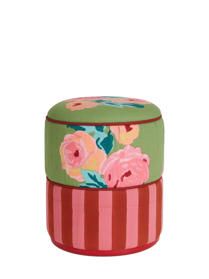 Nizam Striped Ottoman Pouf - Red & Green