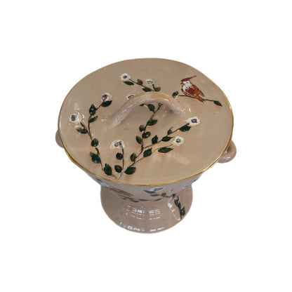 Ceramic Painted Soupiere with Cover - Nude with Gold Rim