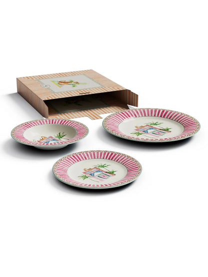 Sariska Porcelain Plates Set of 3 - Pink Unica