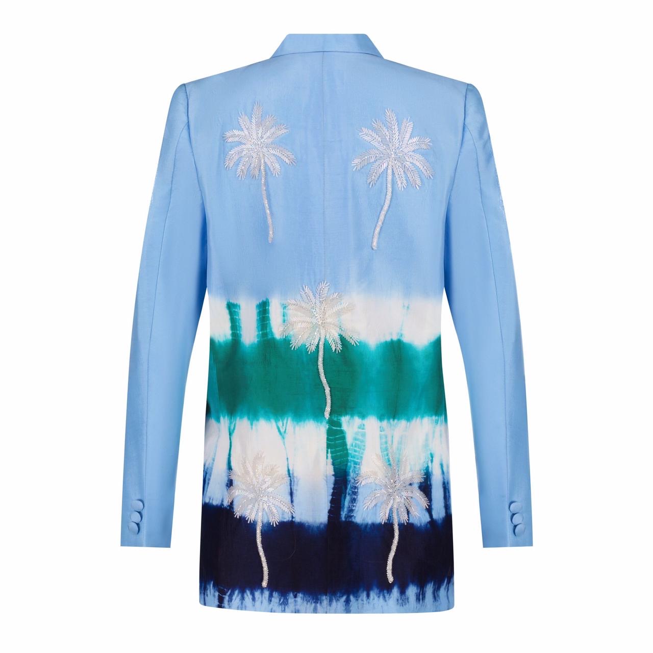 Sea Tie Die Blazer with White Palm Tree
