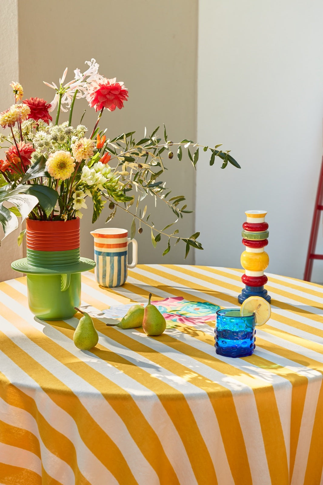 Nizam Stripe Yellow Cotton Tablecloth - 220x220