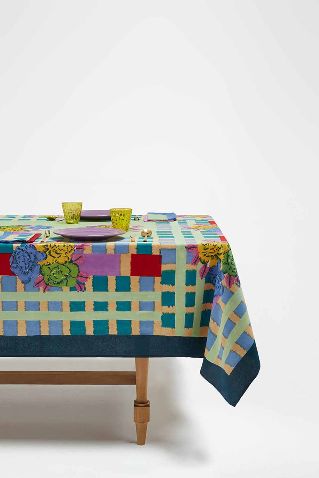 Ankara Aqua Cotton Tablecloth - 220x220