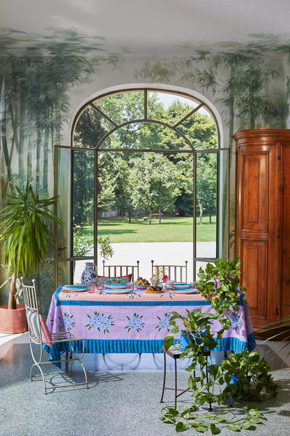 Oleander Lilac Peach Cotton Tablecloth - 180x350