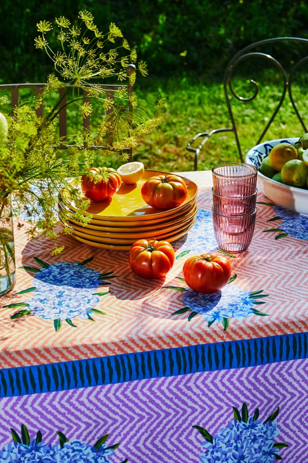 Oleander Lilac Peach Cotton Tablecloth - 180x350