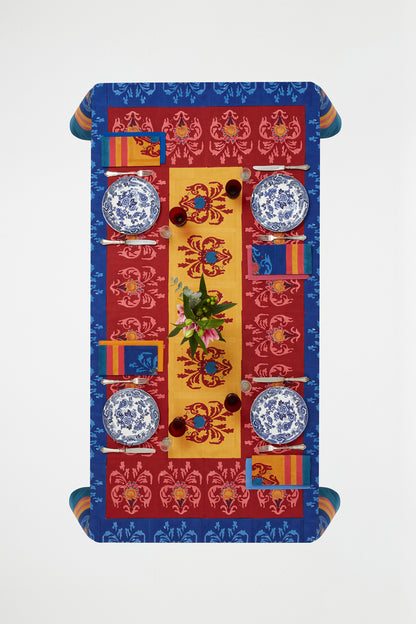 Brocade Royal Blue Cotton Tablecloth - 180x350