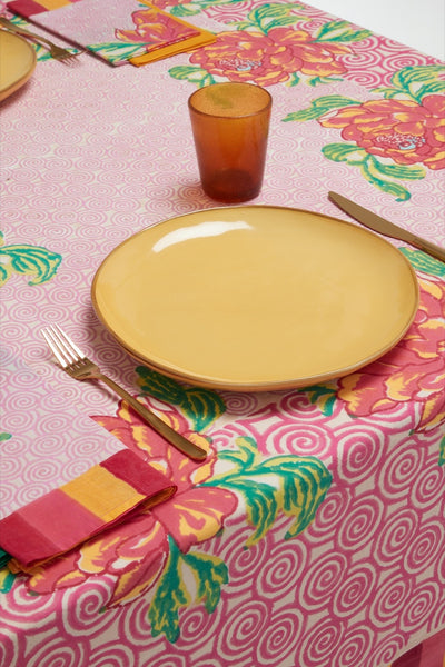 Camelia Magenta Pink Cotton Tablecloth - 180x350