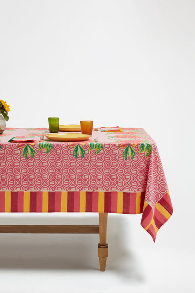 Camelia Magenta Pink Cotton Tablecloth - 180x350
