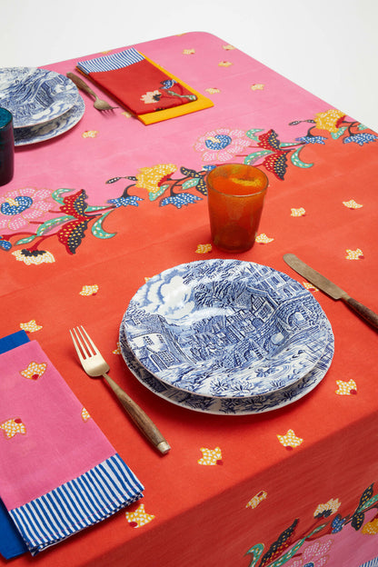 Indonesian Red Rose Cotton Tablecloth - 180x350