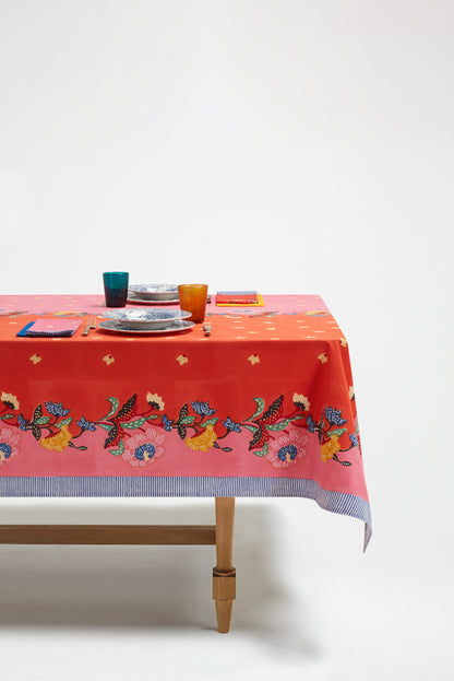 Indonesian Red Rose Cotton Tablecloth - 180x350