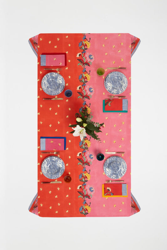 Indonesian Red Rose Cotton Tablecloth - 180x350