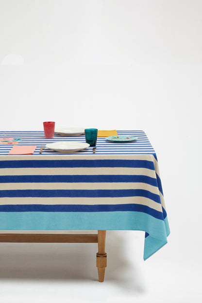 Nizam Stripe Blue Cotton Tablecloth - 220x220