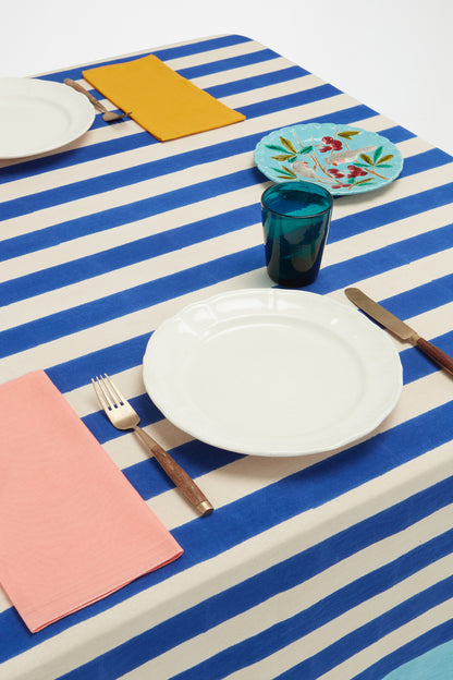 Nizam Stripe Blue Cotton Tablecloth - 220x220