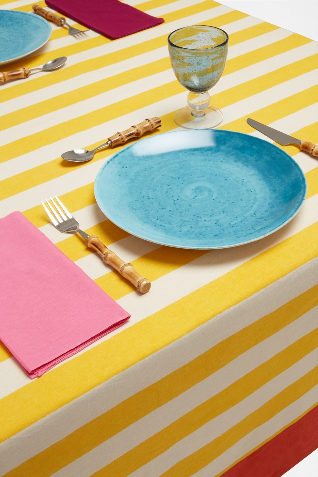 Nizam Stripe Yellow Cotton Tablecloth - 220x220