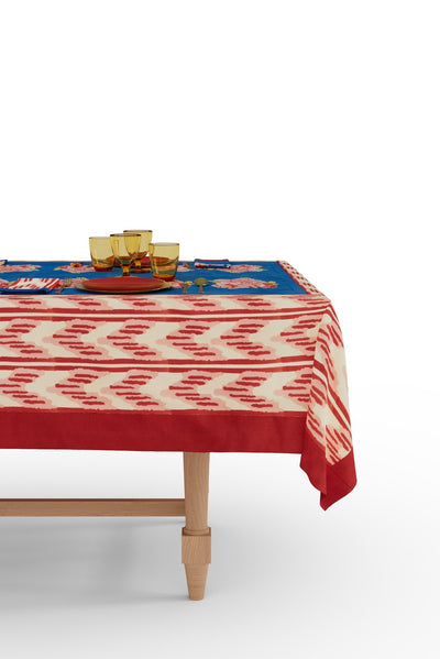 Nina Rose Blue Cotton Tablecloth - 180x350