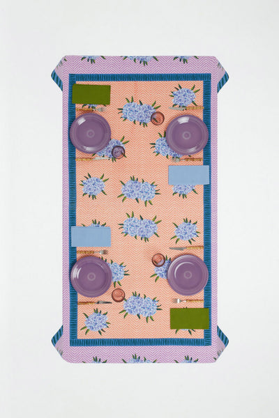 Oleander Lilac Peach Cotton Tablecloth - 180x350