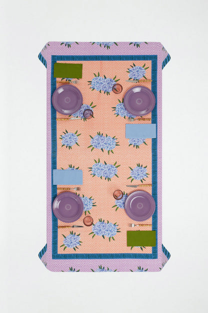 Oleander Lilac Peach Cotton Tablecloth - 180x350